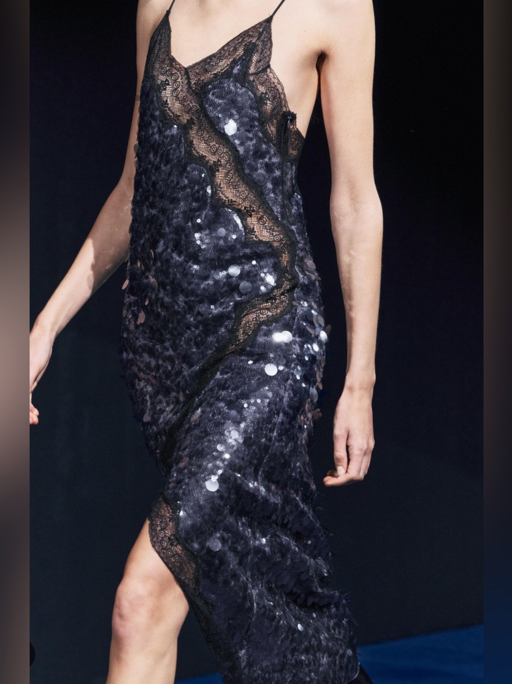 Zara Black Sequin Lace Slip Dress